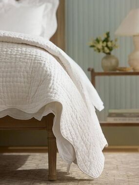 Serena & Lily Cream Quilted Scalloped Edge Coverlet